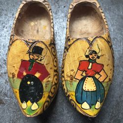Vintage Dutch Clogs Hand Carved , Painted Wall Decor