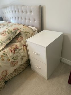 White Two Drawer Night Stand,  13.5 Inch Wide,  24.5 Inch High, 17.5 Inch Deep, Newly Painted, One Owner, Good Manufactured Wood