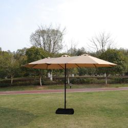 15x9ft Large Double-Sided
Rectangular Outdoor Twin Patio
Market Umbrella with light and base-
taupe