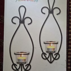 Set of 2 Metal Sconce With Glass Tealight Holders