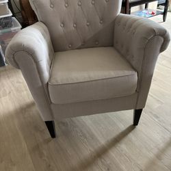 Pair of Tufted Beige Accent Chairs – Great Condition