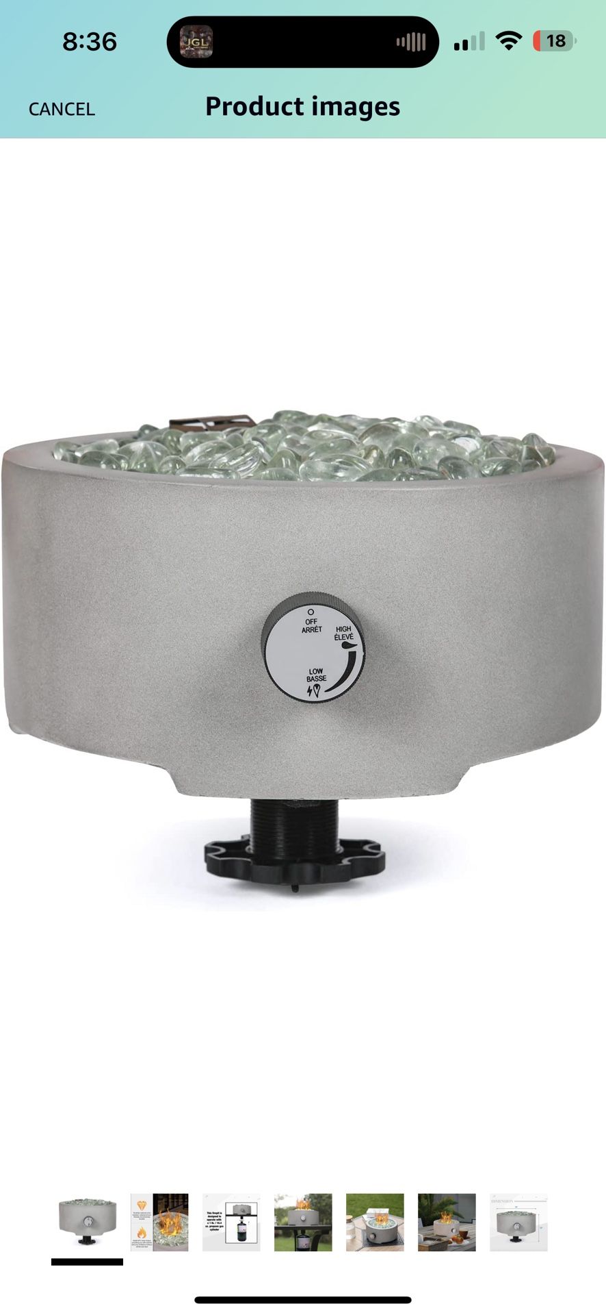 Sophia & William Tabletop Fire Bowl for Umbrella Hole, Outdoor Portable Propane Gas Fire Pit, 10,000 BTU Small Fireplace with Glass Beads, Grey-Round