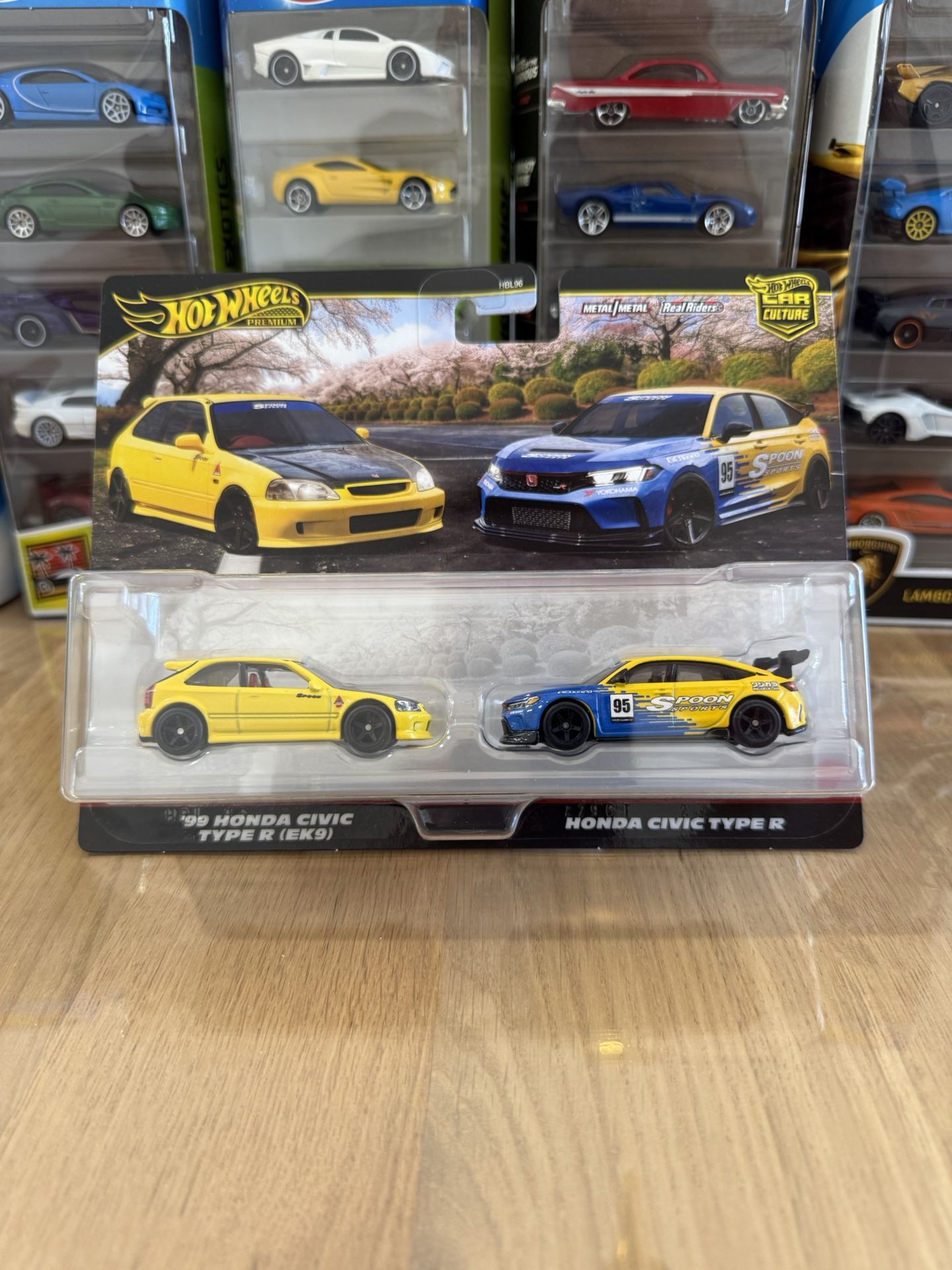 🇯🇵HOT WHEELS 2024 - Premium 2 Pack - Yellow Spoon ‘99 Honda Civic Type R (EK9) Hatchback & Honda Civic Type R 4 Door - Die cast Toy 🇯🇵