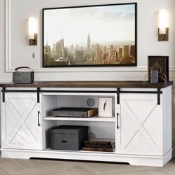 Farmhouse TV Stand for 65 Inch TV, Entertainment Center TV Media Console Table,White