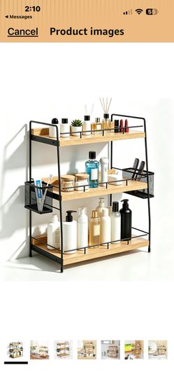 Wood 3 Tier Bathroom Counter Organizer with Side Baskets Fits Tall Bottles Space-Saving Open Design Holds Vanity Supplies Pre-Drilled Easy Assembly Be