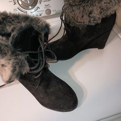 Women's Suede &Fur Wedge Boots