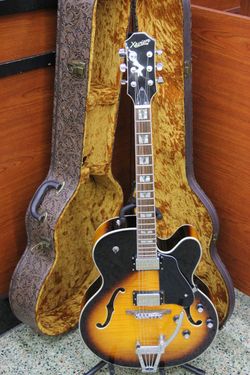 Xaviere XV-975 2015 Tobacco Burst Flame Full Hollow Body Guitar w/ Case 