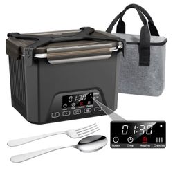 Cordless Electric Lunch Box – Battery Powered Self-Heating Food Warmer (1.2L, Black)