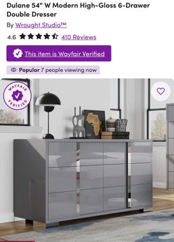 Dulane 54" W Modern High-Gloss 6-Drawer Double Dresser
