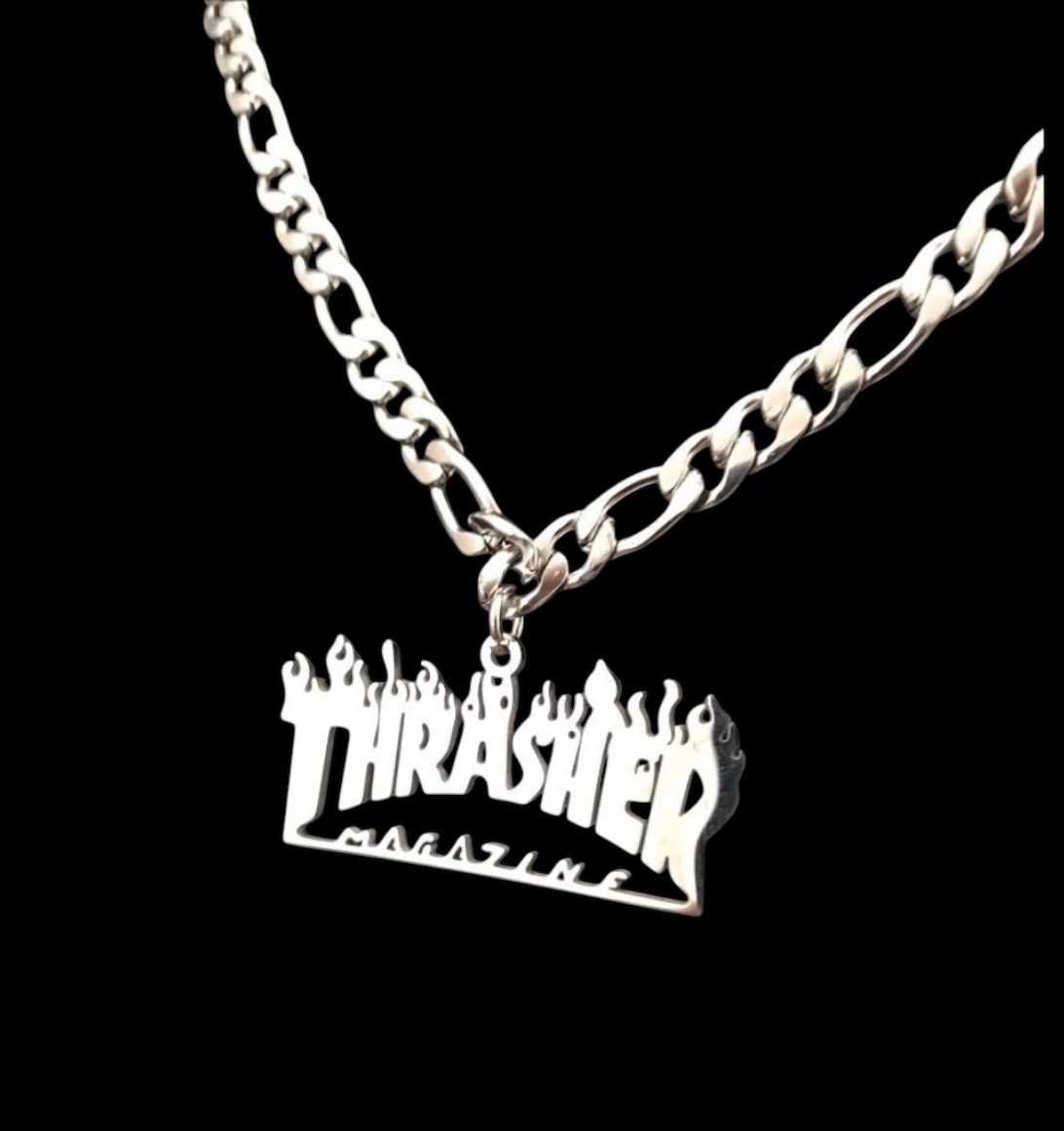 18” Rhodium Plated Figaro Necklace with Thrasher Pendant/ New paparazzi fashion drip jewelry 2025/ We Ship Fast!