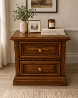 Solid Oak Vintage Nightstand | Real Wood End Table