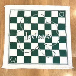 Jumbo Checkerboard Game Woven Rug Mat Ireland Green/White 28x27 -Preowned