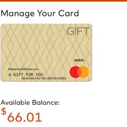 Master Card Gift Card With 66 Dollars On It