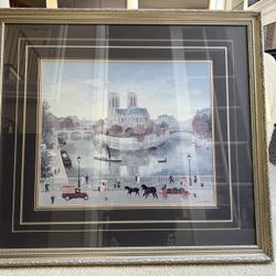 Signed Michel Delacroix Paris Wall Art – Gold Frame, Glass front