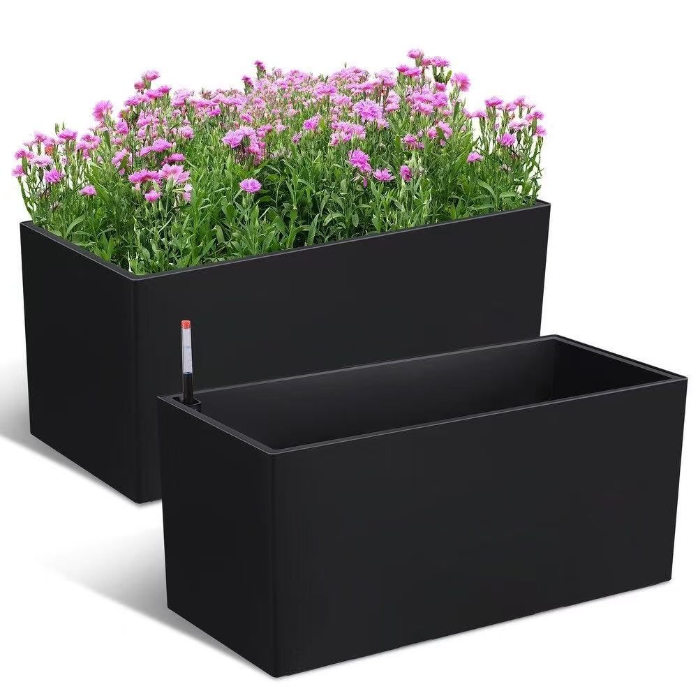 Rectangular Planter for Outdoor Plants, Self-Watering Flower Pot with Water Level Monitoring