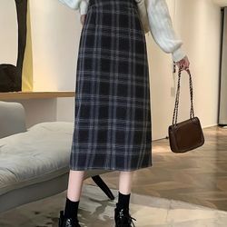 Plaid Print High Waist Wool Skirt