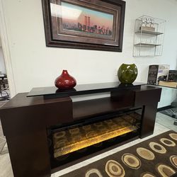 Modern TV Stand with Built-In Fireplace