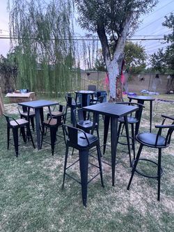 4 cocktail tables with 12 barstools