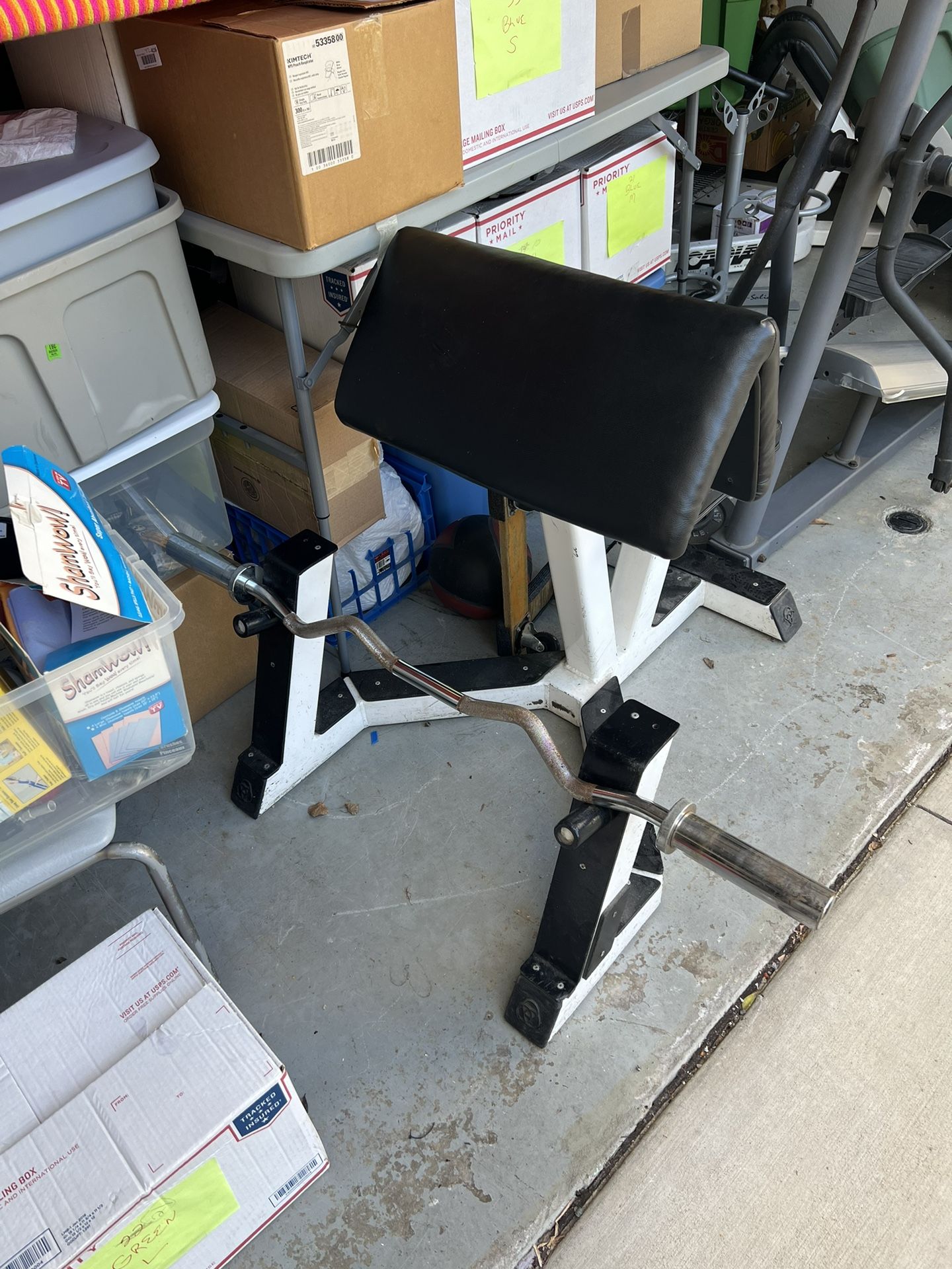 Commercial Preacher Curl Bench With Olympic Curl Bar