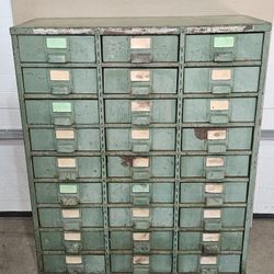 Vintage Industrial 27 Drawer Parts Cabinet