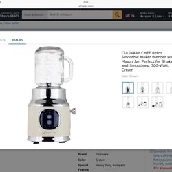 Culinary Chef 20.3oz. 300W Retro Smoothie Maker Blender with Mason Jar - Cream