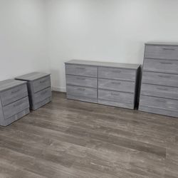 DRESSER, CHEST AND TWO NIGHTSTANDS 
