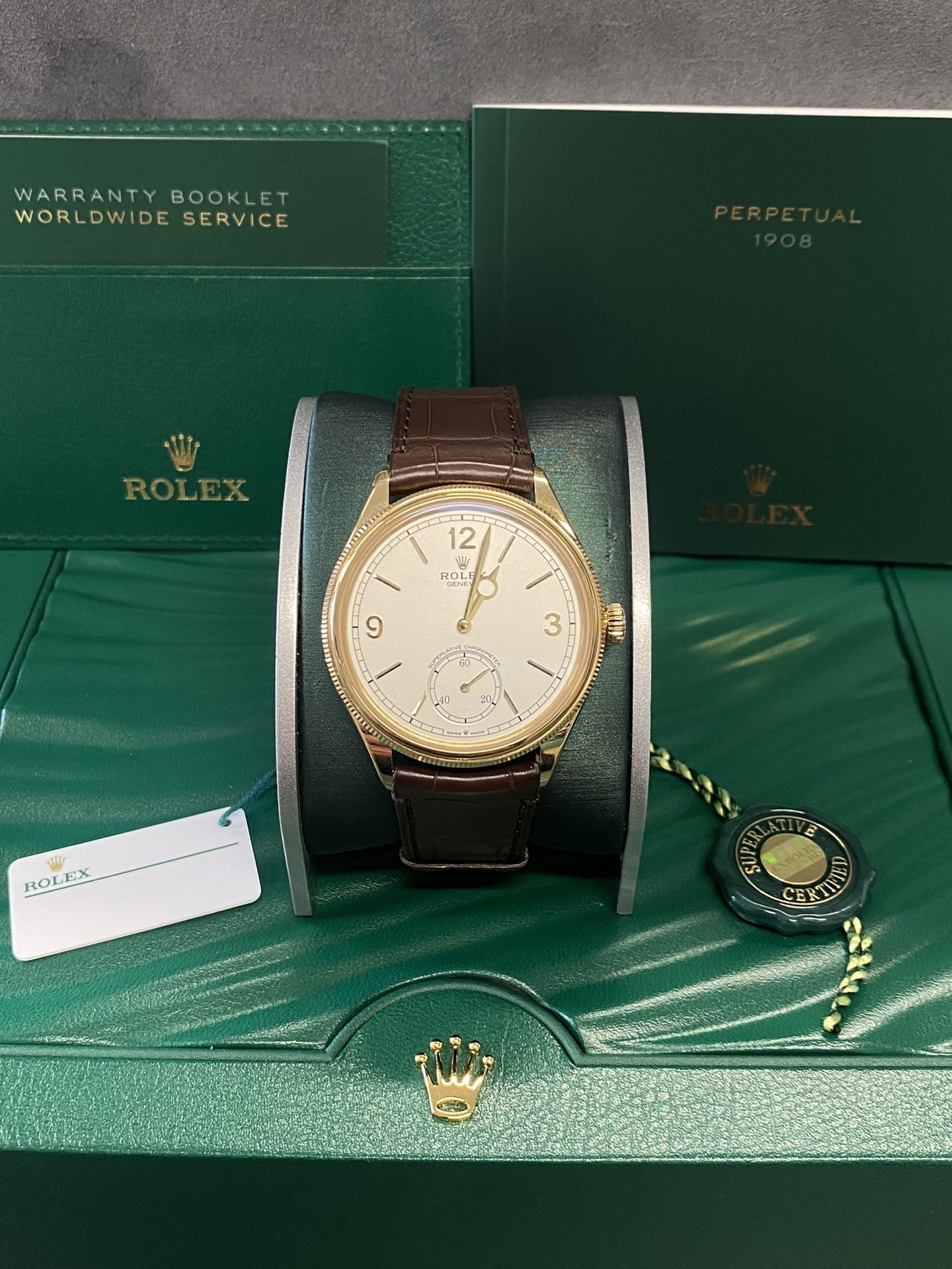 Rolex Perpetual 1908 Yellow Gold Alligator Strap #52508 