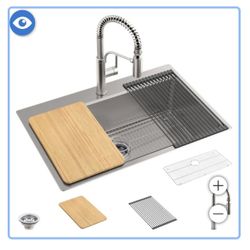 New Kohler Provo 33" Dual Mount Singlebowl Workstation Kitchen Sink Kit. Opened box, never used.