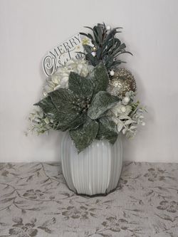 Winter Frost Velvet Arrangement – Elegant Holiday Centerpiece in White Vase ✨
