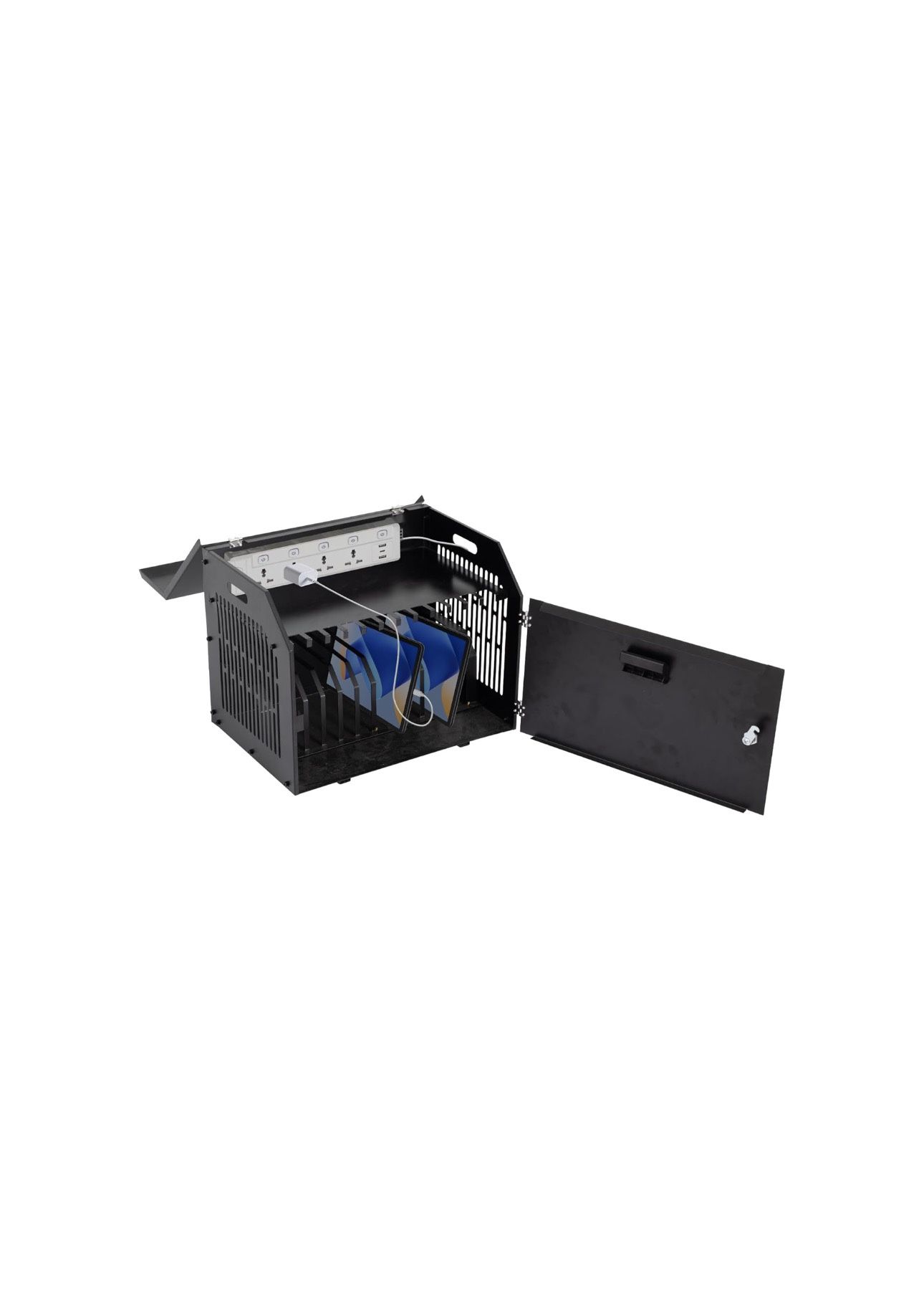 New biosp 12-Device Portable Charging Station with Lock for Tablets, iPads, Chromebooks, Locking Laptop Storage Box, Lockable Cabinet with Cable Manag