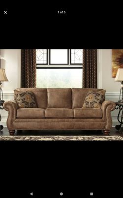89"W, Larkinhurst, Sleeper Sofa in Brown Faux Leather, QUEEN Size.