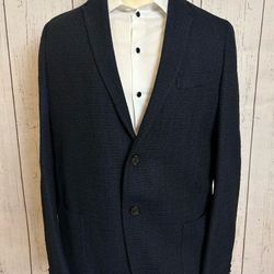 Authentic Fendi Wool Knit Men’s Blazer Cardigan Navy 2 Button Collard Jacket 56