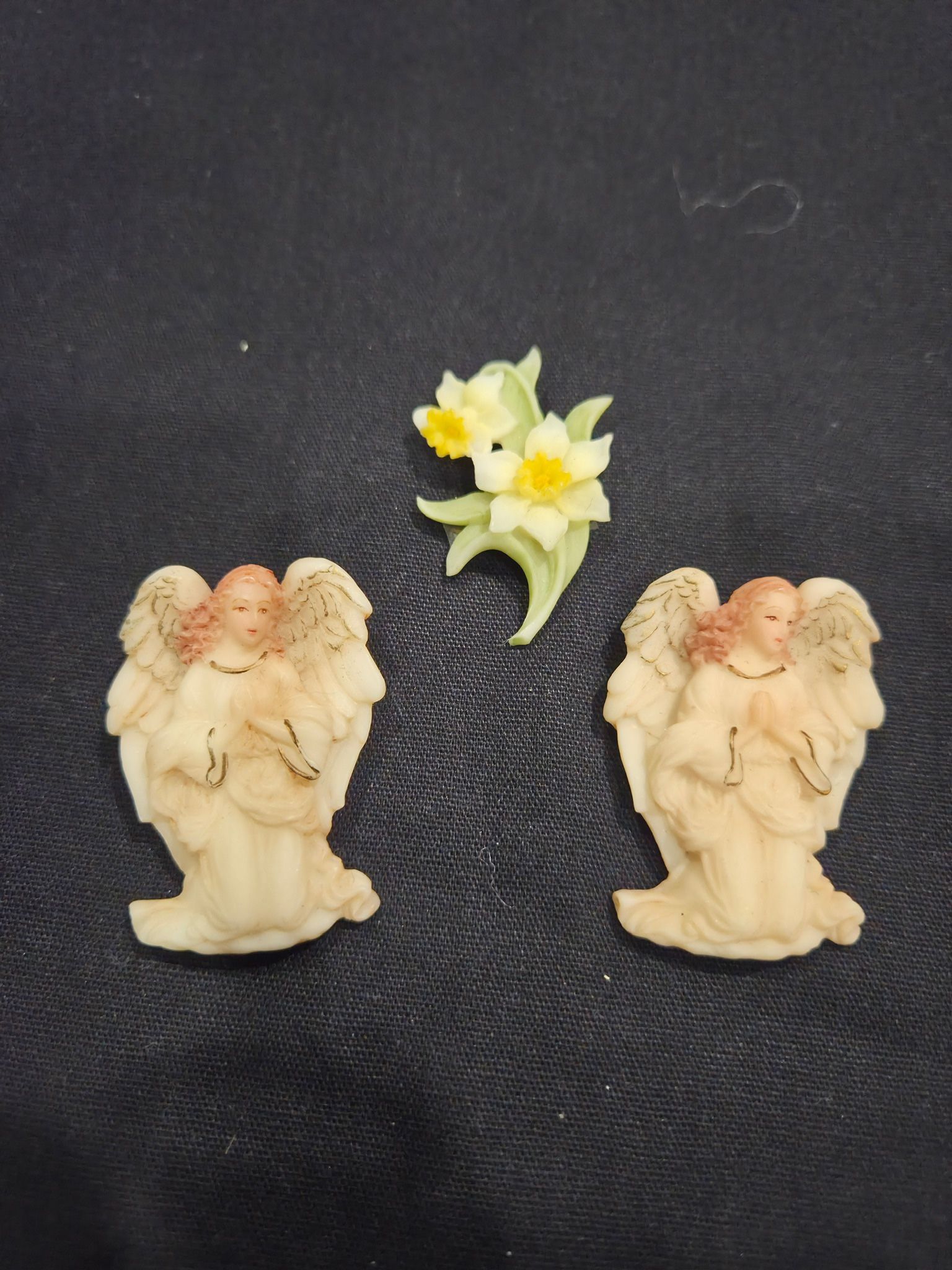 Vtg 3 Roman Inc Brooch Pin - 2 Seraphin Angels(1.75")&1 Flower(1.5")