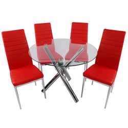 Red Dining Table Set 5 Pieces - Juego De Comedor De 5 Piezas 
