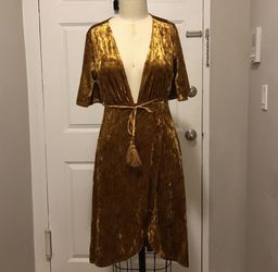 Fall Winter Stylish Gold Velvet Dress