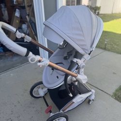 Luxury Hot mom Brand, Baby Stroller & Carryon Cot  360 Degrees– Like New (White & Rose Gold) – Smooth Ride