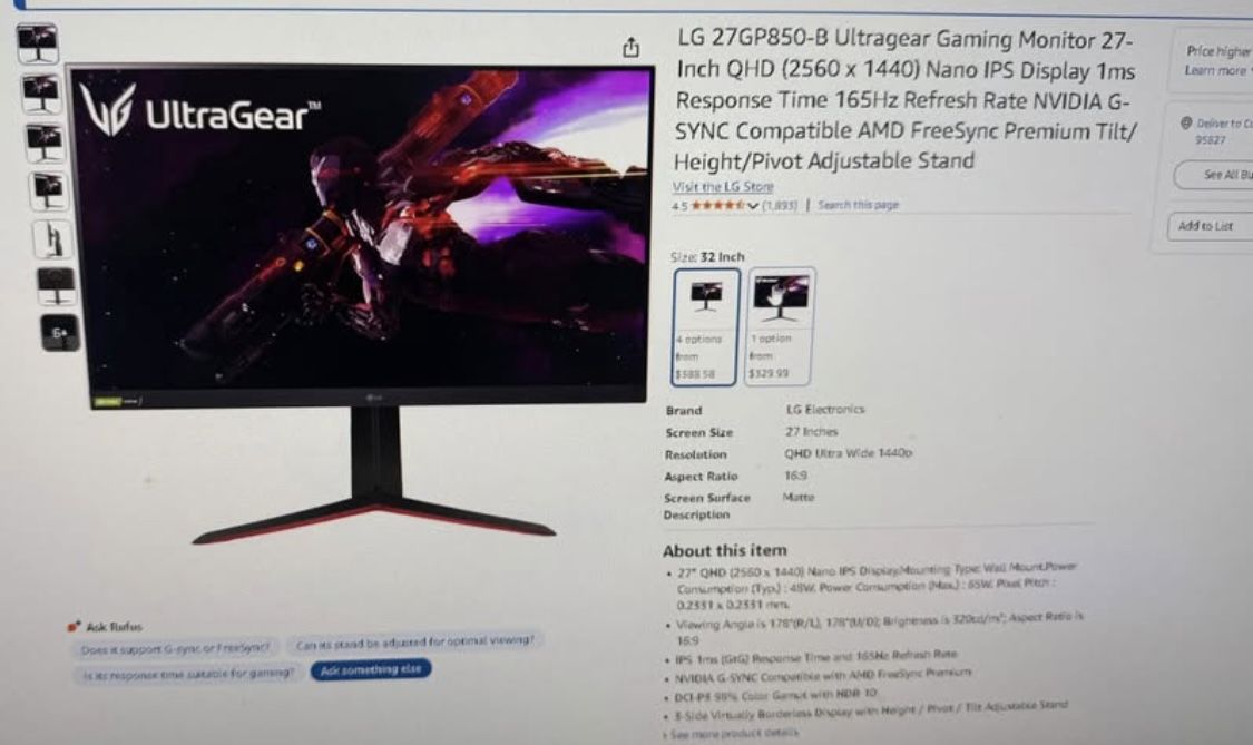 NEW LG Gaming Monitor 27” Model number 27GP850-B Ultragear