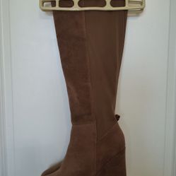 Khaki Suede Wedge Heel Boots 