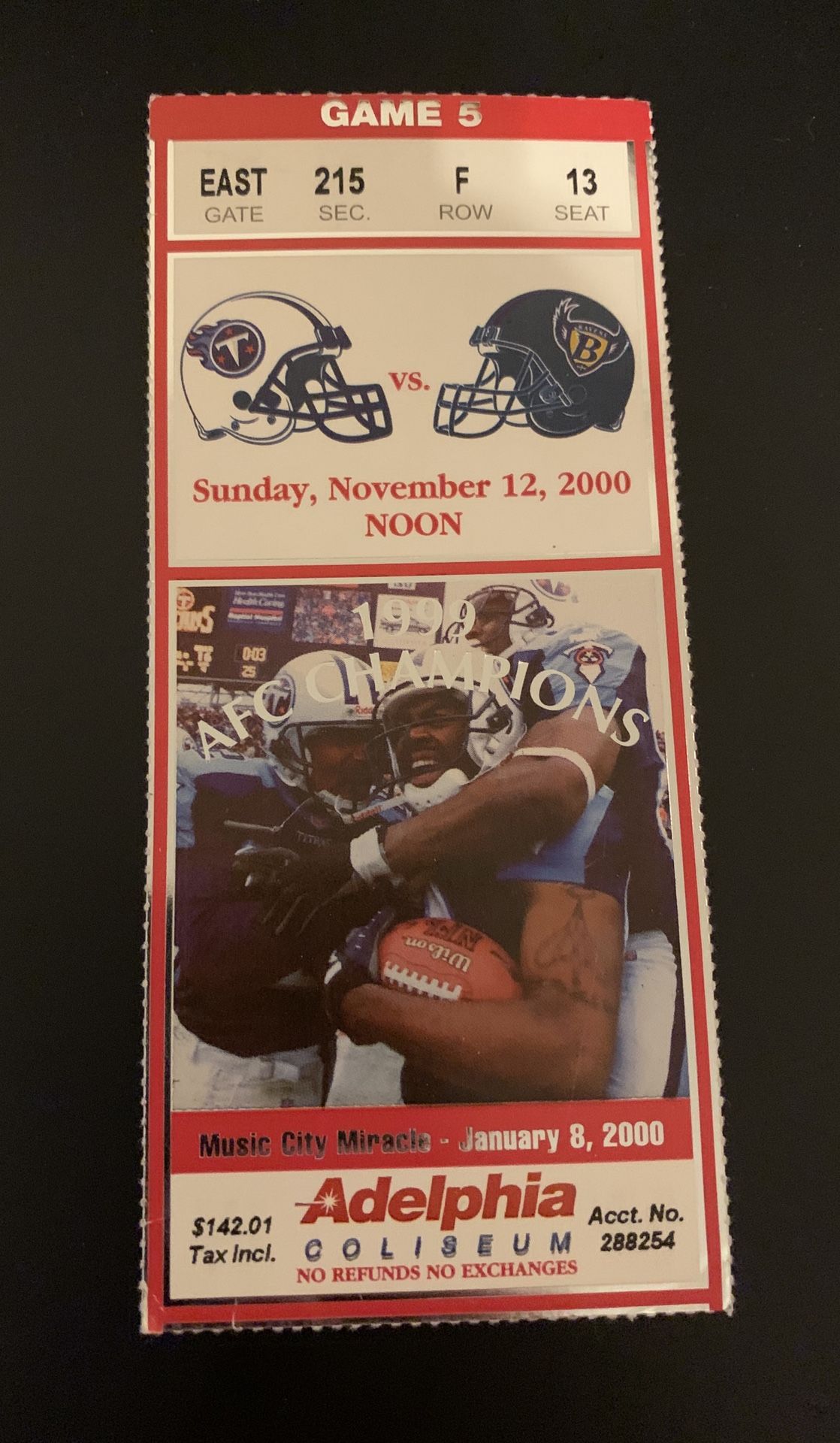 2000 Tennessee Titans vs Baltimore Ravens Ticket NFL