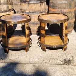 Custom Engraved Authentic Bourbon Whiskey Barrel 24" Side/End Tables with Bottom Shelf