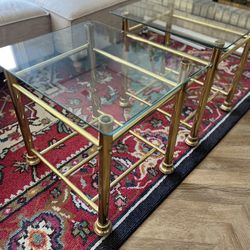 Vintage Brass & Glass End Tables 