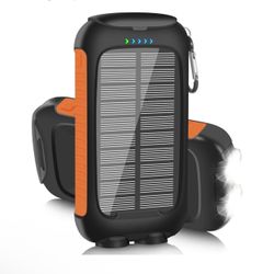 Portable Charger Solar Power Bank 20000mAh with USB-A and USB-C 5V/3A Output Port Battery Pack Compatible with iPhone, Samsung, iPad, Waterproof Emerg