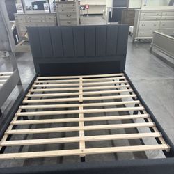 Full Size Charcoal Linen Bed W Ortho Mattress Included 