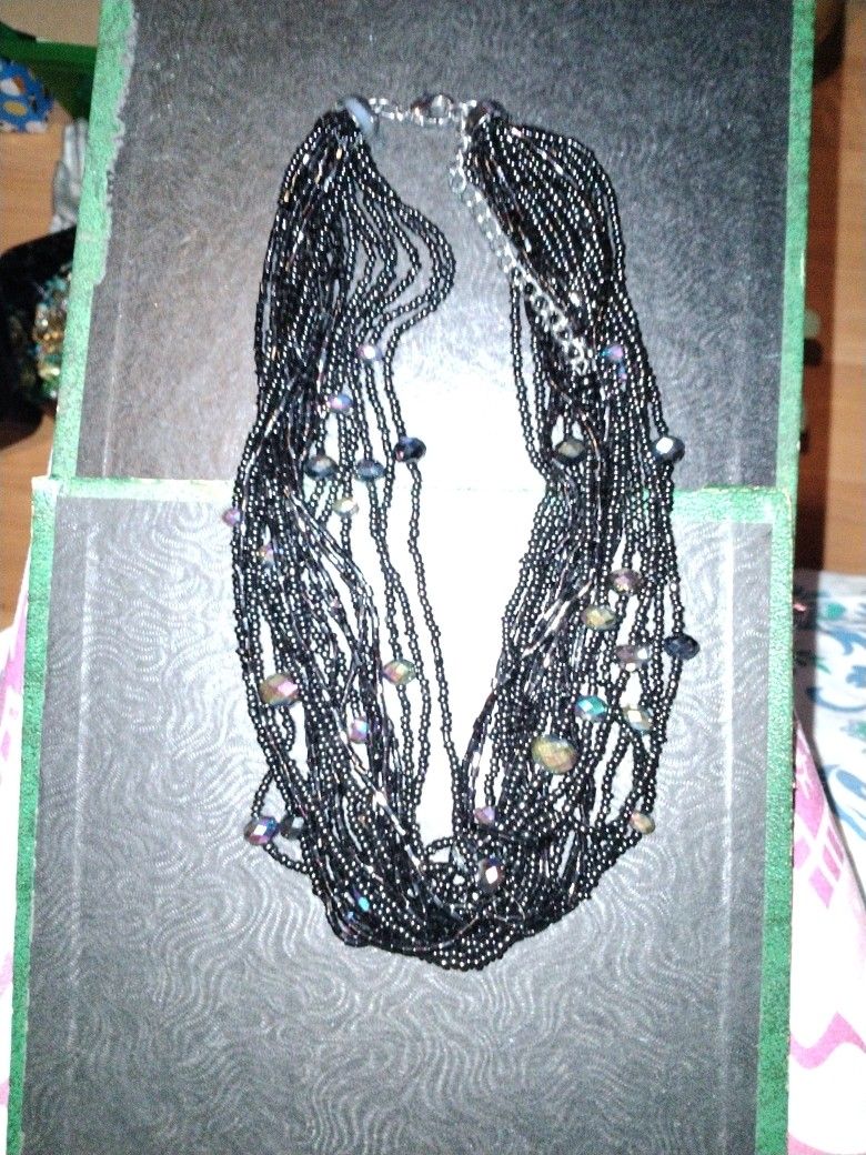 Multi-strand Black Beaded Choker Necklace