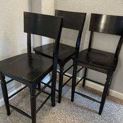 Dark Brown Solid Wood Tall Barstools 