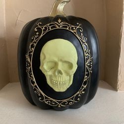 New Glow In The Dark Skull Black Pumpkin Halloween Decor-Spooky