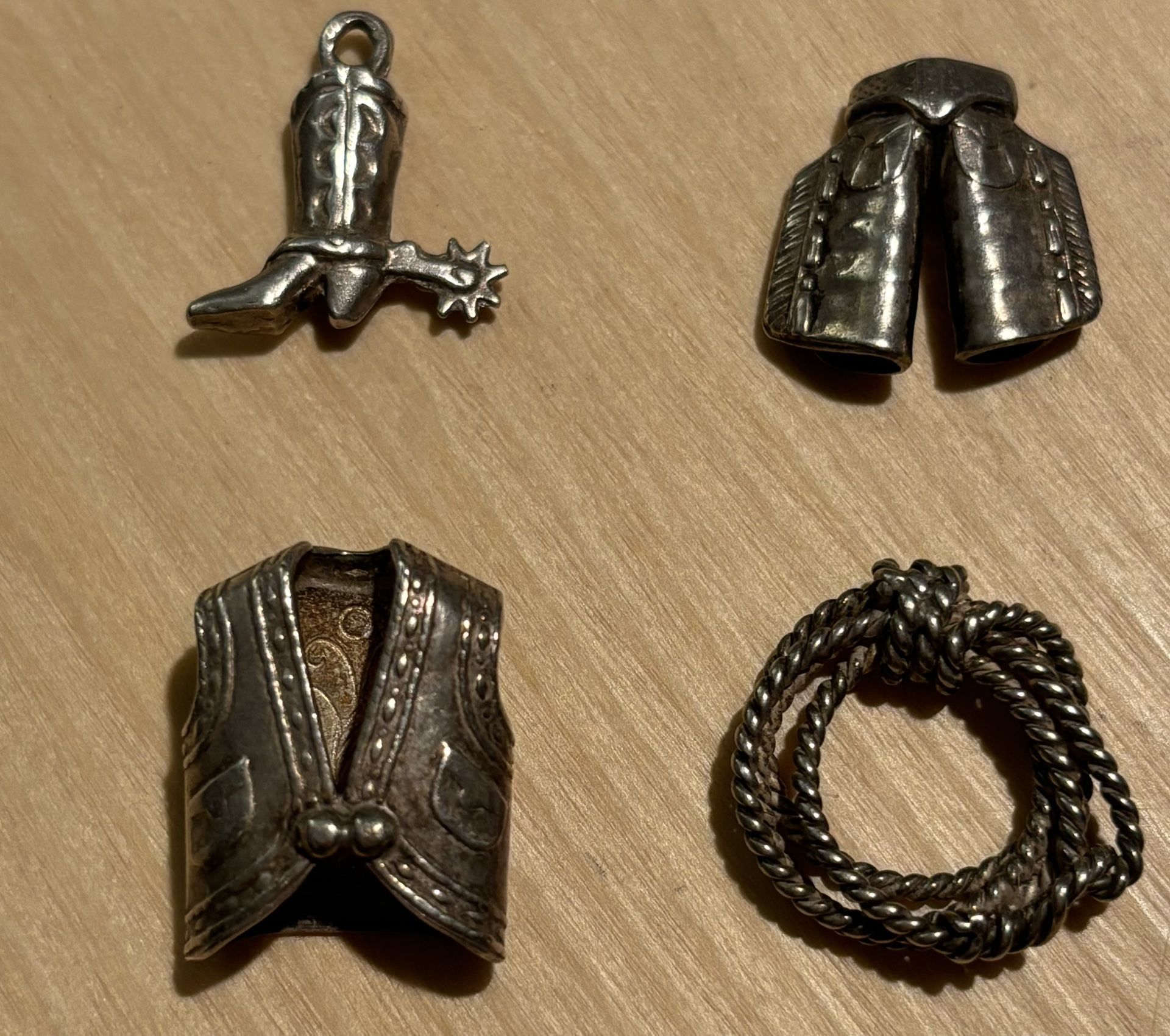 4 Sterling Silver Cowboy Themed Charms