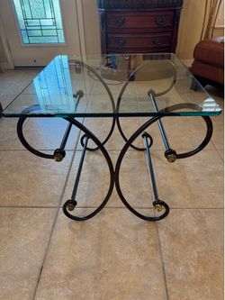 Wrought Iron and Glass End Table