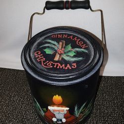 Cinnamon Christmas Santa Clause Tin Can Holiday Decor Vintage