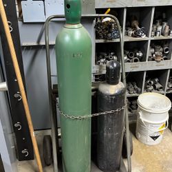 Oxygen And Acetylene Tanks With Cart